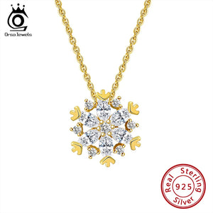 Snowflake Pendant Necklace Clear Zircon 925 Silver Women Teen Girls