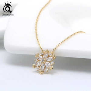 Snowflake Pendant Necklace Clear Zircon 925 Silver Women Teen Girls