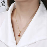 Natural Garnet Pendant Necklace 925 Sterling Silver Gemstone Necklace