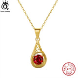 Natural Garnet Pendant Necklace 925 Sterling Silver Gemstone Necklace