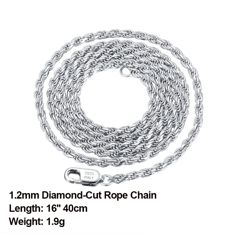 ORSA JEWELS 18K Rope Chain Necklace 925 Silver Diamond-Cut Neck Chain SC29