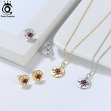 925 Silver Necklace with Round Compass Pendant & Garnet Red Gemstone