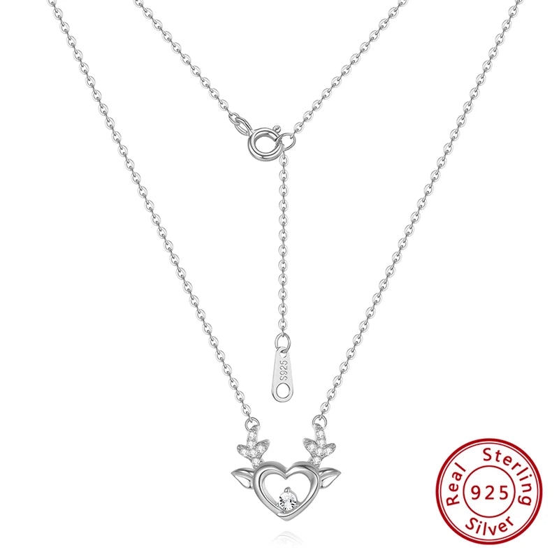 Christmas Reindeer Pendant 925 Sterling Silver Necklace