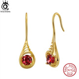 Natural Garnet Gemstone Dangle Earrings 925 Silver Wedding Jewelry