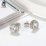 Gemstone 925 Silver Stud Earring Round Shape Zircon Bridal Earrings