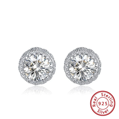 Gemstone 925 Silver Stud Earring Round Shape Zircon Bridal Earrings