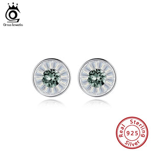 Austrian Crystal Stud Earrings 925 Silver Female Fine Jewelry