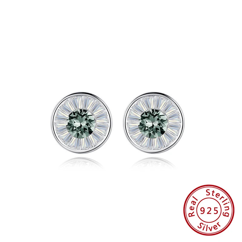 Austrian Crystal Stud Earrings 925 Silver Female Fine Jewelry