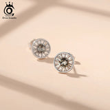 Austrian Crystal Stud Earrings 925 Silver Female Fine Jewelry