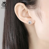 Austrian Crystal Stud Earrings 925 Silver Female Fine Jewelry