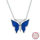 925 Silver Butterfly Necklace Enamel Pendant SN309