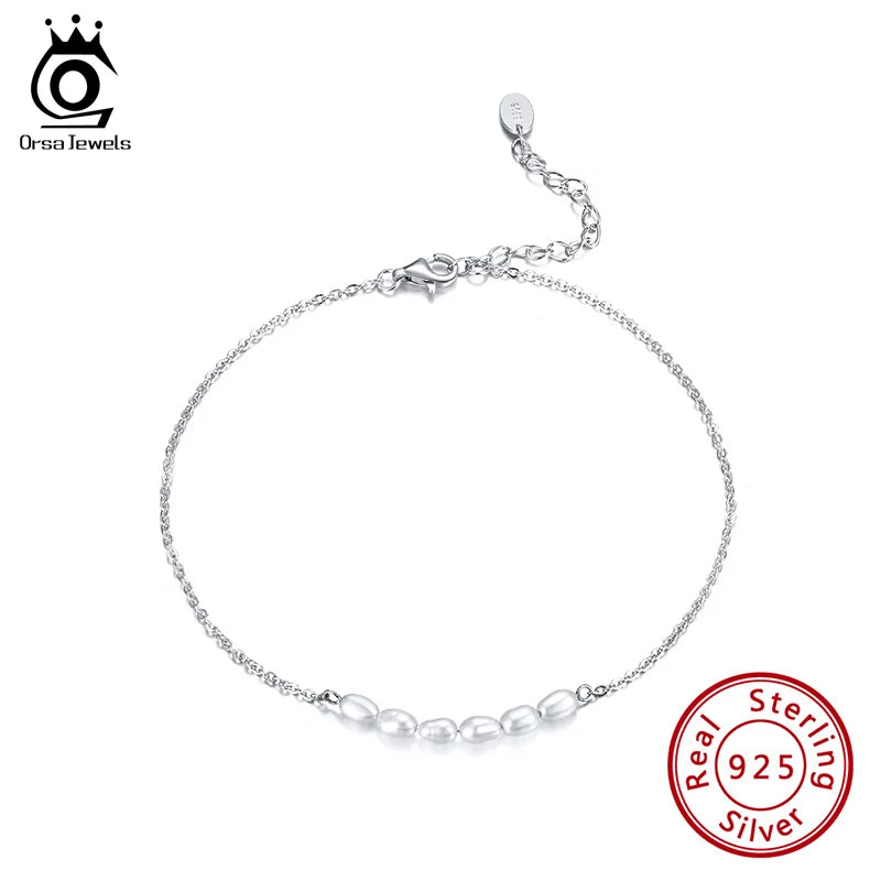Freshwater Pearls 925 Silver Anklet Bracelet for Women