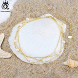 Baroque Pearl Anklet with 3 Layered Chain for Women Summer Beach Foot Bracelet