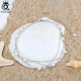 Baroque Pearl Anklet with 3 Layered Chain for Women Summer Beach Foot Bracelet