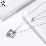 Natural Dancing Gemstone 925 Silver Double Heart Women's Pendant Necklace