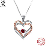 Natural Dancing Gemstone Double Heart Pendant Necklace 925 Silver for Women