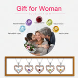 Natural Dancing Gemstone Double Heart Pendant Necklace 925 Silver for Women
