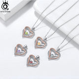 Natural Dancing Gemstone Double Heart Pendant Necklace 925 Silver for Women