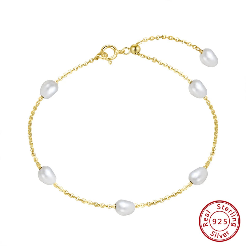 Natural Freshwater Pearl 14k 925 Sterling Silver Bracelet