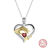 Sterling Silver Mom's Hand Heart Pendant Necklace - Mother's Gift Jewelry