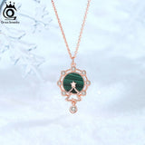 Malachite Pendant 925 Silver Ferris Wheel Necklace