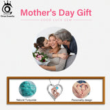 Turquoise Baby Feet Heart Women's Pendant Necklace 925 Silver Mother's Jewelry