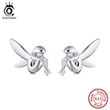 Sterling Silver Stud Earrings Fairy Pattern Romantic Silver Party Jewelry