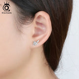Sterling Silver Stud Earrings Fairy Pattern Romantic Silver Party Jewelry