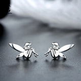 Sterling Silver Stud Earrings Fairy Pattern Romantic Silver Party Jewelry