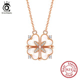 925 Silver Four Clover Pendant Rose Necklace Choker Jewelry