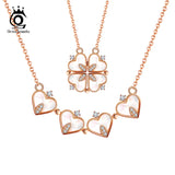 925 Silver Four Clover Pendant Rose Necklace Choker Jewelry