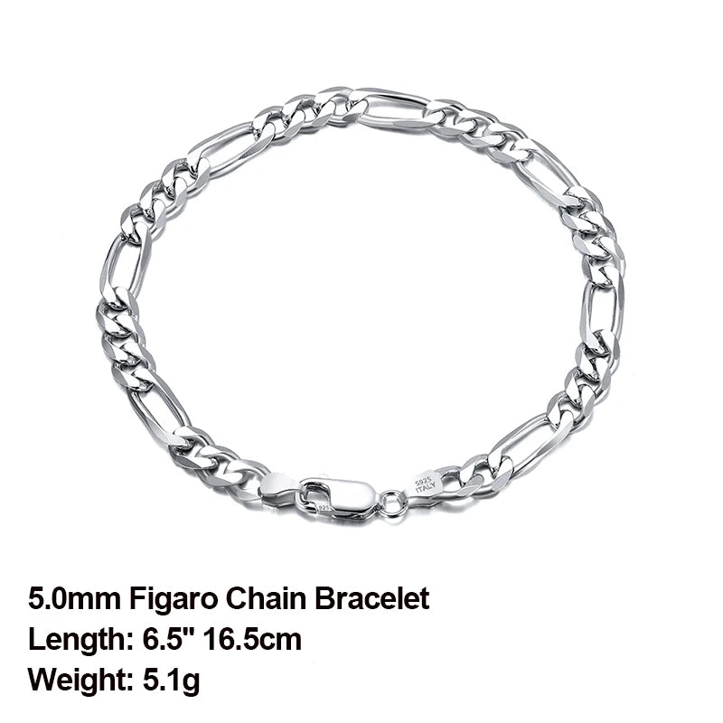 Punk 925 Sterling Silver Bracelet 5mm Diamond-Cut Chain Bracelet Women Men