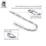 Punk 925 Sterling Silver Bracelet 5mm Diamond-Cut Chain Bracelet Women Men