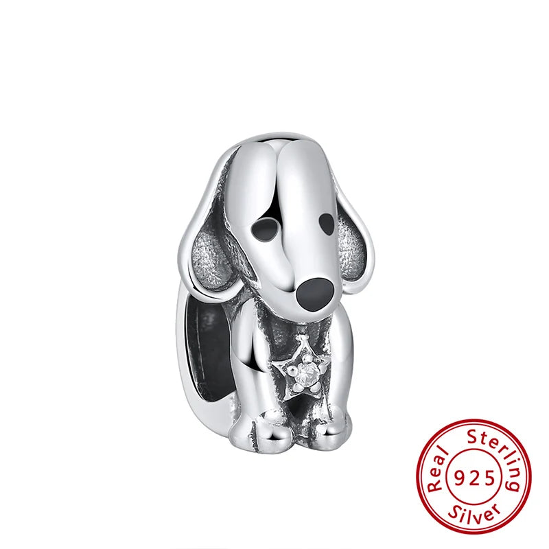 Puppy Dog 925 Sterling Silver Beads Charms for Bracelet Pendant