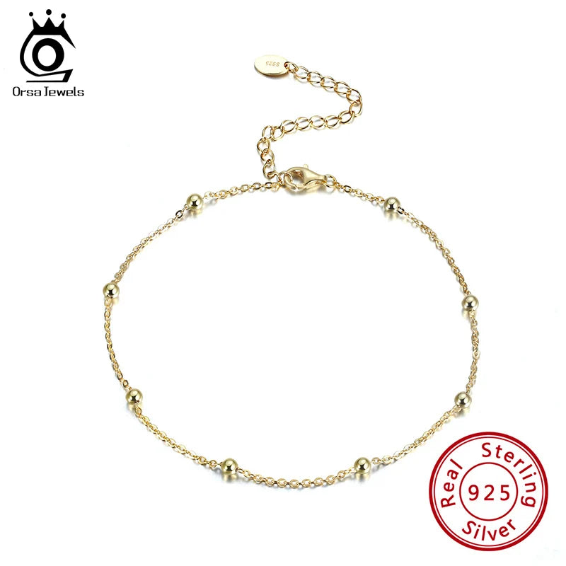 925 Silver Anklet 14K Plated Glittering Thin Anklet for Girls SA05