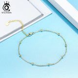925 Silver Anklet 14K Plated Glittering Thin Anklet for Girls SA05