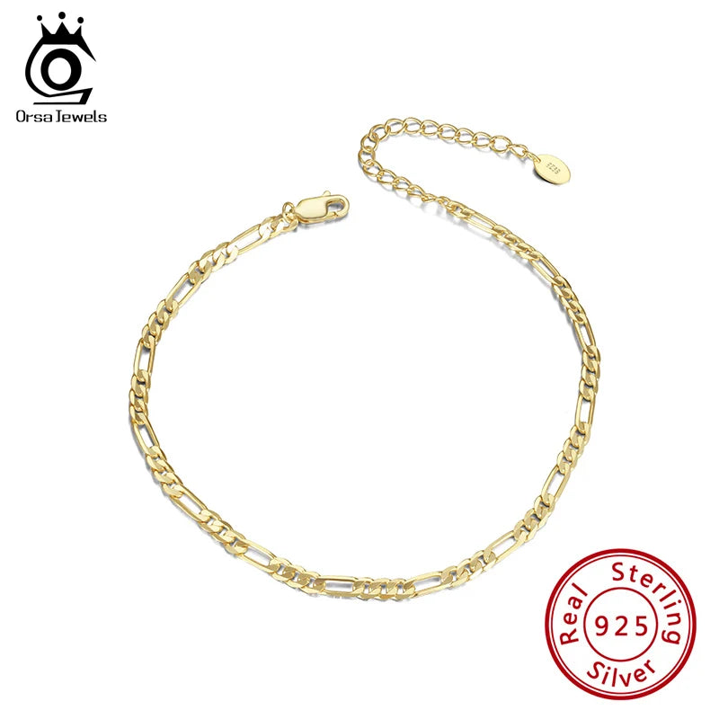 925 Silver Ankle Chain 14K Plated Designe Hollow Out 21+5 CM SA07