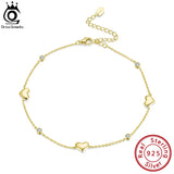 925 Silver Anklet Heart Shape Zircon Extension Chain for Women SA01