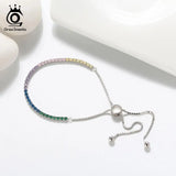 925 Sterling Silver Girls Bracelet, Colorful Cubic Zircon Silver Chain