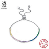 925 Sterling Silver Girls Bracelet, Colorful Cubic Zircon Silver Chain