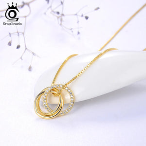 925 Silver Pendant Necklace Women Clear Zircon Circle Party Gift SN175
