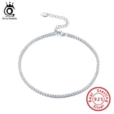 925 Silver Tennis Anklet Bracelet for Women with Rhinestones