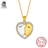 925 Silver Kiss Pendant Necklace Rhodium & Plated Heart Necklace SN288