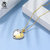 925 Silver Kiss Pendant Necklace Rhodium & Plated Heart Necklace SN288