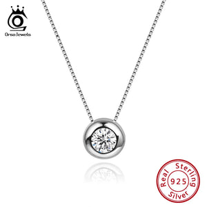 Real 925 Silver Zircon Pendant Necklace Round Box Chain Jewelry OSN136