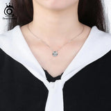 Real 925 Silver Zircon Pendant Necklace Round Box Chain Jewelry OSN136