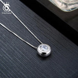 Real 925 Silver Zircon Pendant Necklace Round Box Chain Jewelry OSN136