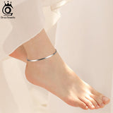 925 Silver Women Anklet 2.5mm Flat Herringbone Chain Adjustable Vacation Jewelry