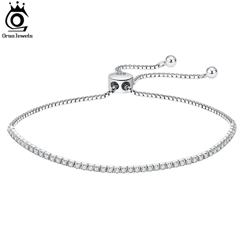 925 Silver Adjustable Tennis Bracelet CZ Jewelry