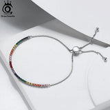 925 Silver Adjustable Tennis Bracelet Women Multi-Color Zirconia Chain